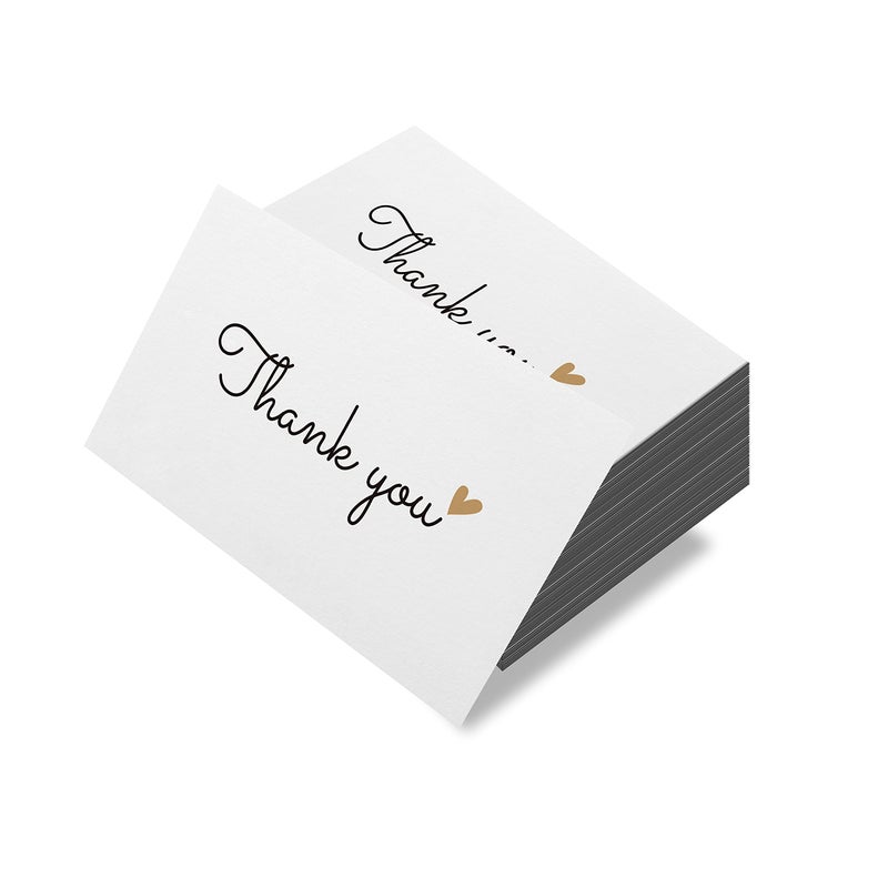 RXBC2011 100 Little Thank You Cards Gold Heart Design Bulk Thank you Notes for All Occasions Standard Business Card Size 3.5 x 2 inches white - Image 4